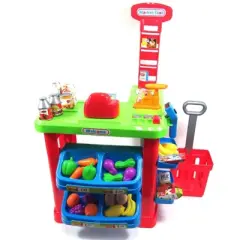 Insten Supermarket & Cash Register Playset, STEM Educational Toys with Mic, Coins, Groceries & Credit Card for Kids, 25x18x7 in