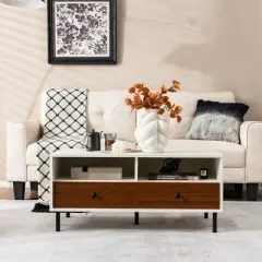 Tangkula Coffee Table Modern Rectangle w/ Storage Shelf & Drawers Living Room Furniture