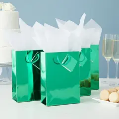 Blue Panda 20 Pack Birthday Bags for Birthday, Small Gifts, Metallic Green, Tissue Paper, 7.9 x 5.5 x 2.5 In
