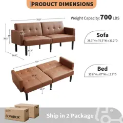 75.5&rdquo; Convertible Futon Sofa Bed, Linen Flannel Small Couch Sofa with Wood Legs & 700lbs Capacity, Adjustable Folding Loveseat, Mid Century Modern