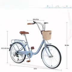INFURNIC Bicycles, 22 Inch Ladies Bicycle with Basket, Commute Bicycle Women Ladies, Blue, 61"*24.41"*38.9"