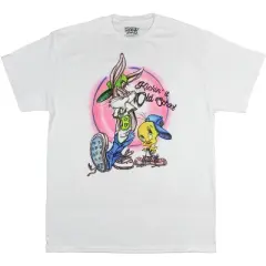 Looney Tunes Men's Tweety n' Bugs Kickin' It Old School Airbrush T-Shirt