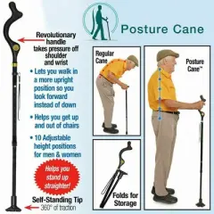 Adjustable Folding Walking Stick Cane, 10-Level Height Trekking Pole for Men & Women, Lightweight Posture Support Cane