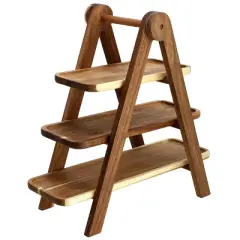 MegaChef Acacia Wood 3 Tiered Rectangular Ladder Tray Set