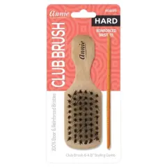 Annie International Hard Mini Wooden Club Hair Brush with Comb - Brown