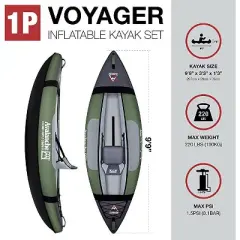 Avalanche Voyager 1P Inflatable Kayak Set - Green