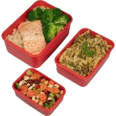 Good Cooking Microwave Meal Prep Containers- Set of 3 Nesting Microwave Cookware Meal Prep Containers w Locking Steam Vent Lids- BPA Free