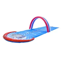 Pool Central 16' Red, White and Blue 2-Person Race Track Inflatable Ground Water Slide