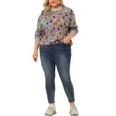 Agnes Orinda Women's Plus Size Casual Pullover Owl Print Comfty Sweatershirt