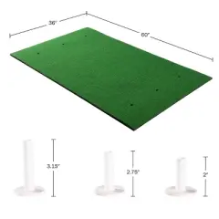 Golf Hitting Mat - 5x3-Foot Artificial Turf Training Mat with 3 Rubber Tees and 6 Different Teeing Positions - Golf Training Aid by Wakeman
