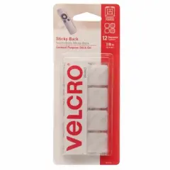 VELCRO&reg; Sticky Back&trade; Square Fasteners, 7/8", White, 12 Per Pack, 6 Packs