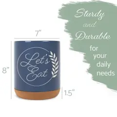 Elanze Designs Let's Eat Laurel Wheat Ceramic Cork Bottom Navy Blue Large Capacity Utensil Holder Crock for Countertop Storage, Stylish & Durable for