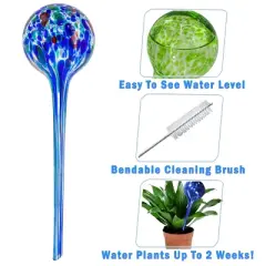 5 Star Super Deals Large Aqua Glass Plant Watering Globes - Automatic Self Watering System Insert Spikes Indoor/Outdoor Plant Drip Irrigation 4pc Set