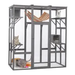 AZL1 Life Concept Pet Crates and Houses Multi Tiered Climbing Platforms Secure Enclosure for Multiple Cats, Gray, 62.4"*32.4"*70"