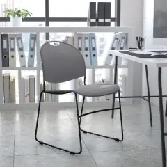 Flash Furniture HERCULES Series 880 lb. Capacity Gray Ultra-Compact Stack Chair with Black Powder Coated Frame