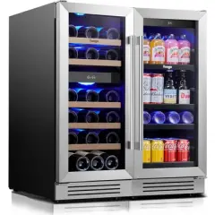 Yeego 15-Inch Dual Zone Beverage Cooler, 2-Piece, Holds 80 Drinks + 33 Bottles of Wine, Undercounter Beer and Wine Refrigerator, Built-In/Freestanding