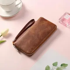 Wikineon Womens Wallet RFID Blocking Leather Zip Around Wallet Large Capacity Long Purse Credit Card Clutch Wristlet,Brown