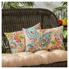 Set of 2 Jamboree Paisley Outdoor Rectangle Throw Pillows - Kensington Garden