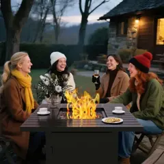 Heynemo Propane Fire Pit Table, 50000 BTU Gas Fire Pits Table with Removable Lid and Lava Rock, Rectangular Fire Table with Cover, Black