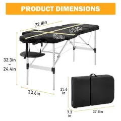 FDW Massage Table Massage Bed 3 Folding Height Adjustable Lightweight Aluminium Spa Table