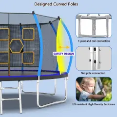 BestParts 12FT Round Trampoline with Ladder, Enclosure Net & Toss Target Game &ndash; Blue Steel Frame