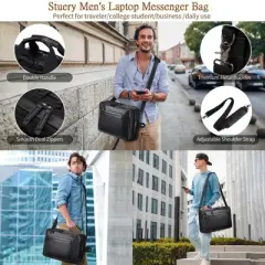 Faux Leather Messenger Bag for Men 17 Inch: Convertible 3 in 1 Backpack Laptop Briefcase