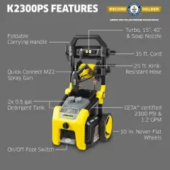 Karcher K2300PS Electric Pressure Washer, 2300 PSI, 1.2 GPM, CETA Certified