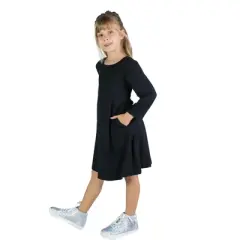 24seven Comfort Apparel Girls Long Sleeve Loose Fit Knee Length Tunic Pocket Dress