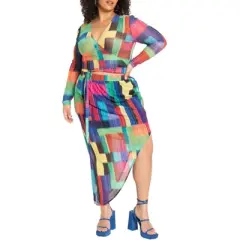 ELOQUII Women&rsquo;s Plus Size Asymmetrical Curved Midi Skirt