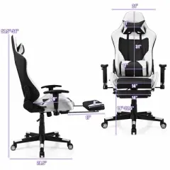 Costway Massage Gaming Chair Reclining Racing Office Computer Chair with Footrest White