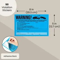 Juvale 50 Pack Blue Parking Violation Tickets for Window, Adhesive No Parking Towing Sign Warning Stickers, 8.2 x 5.2 In