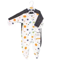 Hudson Baby Infant Boy Cotton Snap Sleep and Play 2pk, Space
