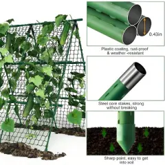 Cucumber Trellis 4x4FT Metal A-Frame Garden Trellis with Netting, Heavy-Duty Outdoor Climbing Plant Support &ndash; Green