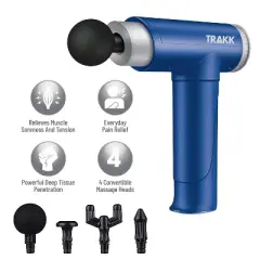TRAKK SPORT Deep Tissue Handheld Athlete Massage Gun with 4 Speeds, 4 Head Attachments, and Rechargeable Battery for Sore and Tense Muscle Relaxation