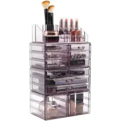 Sorbus X-Large Clear Purple Makeup Organizer Case - 4 Piece Set (12 Drawers)