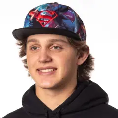 DC Comics Superman Logo Baseball Hat Adult Fighting Scenes Sublimated Adjustable Snapback Cap Multicolored
