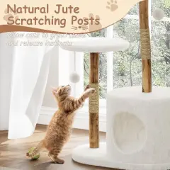 43" with Large Basket,Multi-Level Cat Tree, Scratching Posts and Real Branch Design, Dangling Ball,and Extended Platform for Cats to Play and Sleep