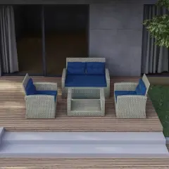 Terrazzo 4pc Outdoor Wicker Seating Set with Cushions - DUKAP