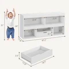 Acekool 5-Cube Kids Storage Organizer with Drawer, Wooden Toy Storage Cabinet for Playroom, Nursery, Classroom