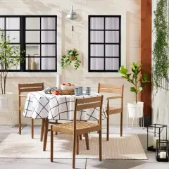 70" Grid Lines Wipeable Oil-Cloth Round Tablecloth Dark Gray/Cream - Hearth & Hand&trade; with Magnolia