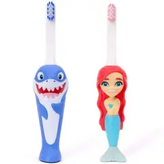 Toothbrush Toys Aqua the Mermaid & Chompers the Shark Multipack, Extra Soft Bristles with Easy Grip for Small Hands, Makes Brushing an Adventure
