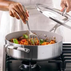 Greenpan Venice Pro Tri-Ply Stainless Steel Ceramic Non Stick 5qt Saut&eacute; Pan with  Helper Handle & Lid Vibrant Silver