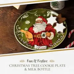 Spode Christmas Tree Plate and Bottle Set (2-Piece) - 8.5" Porcelain "Cookies for Santa" Plate & 10 Oz, Dishwasher Safe Festive Seasonal Gift Set
