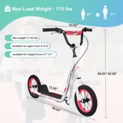 INFURNIC Bicycles Youth Scooter Kick Scooter for Kids 6+ with Adjustable Handlebar Widened non-slip Footboard, White, 48.03"*23.62"*32.28"