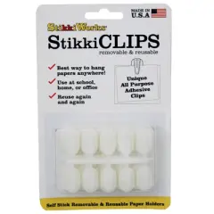 StikkiWorks StikkiCLIPS Adhesive Clips, White, 20 Per Pack, 6 Packs