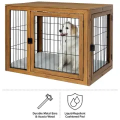 PETMAKER Furniture-Style Dog Crate with Double Doors and Cushion (Natural)
