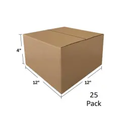UOFFICE Pack of 25 Flat Corrugated Boxes 12" x 12" x 4" Shipping Boxes