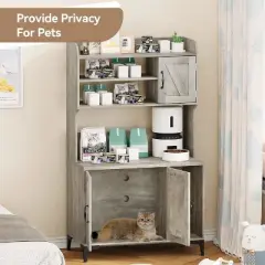 Hidden Cat Litter Box Furniture with Storage Shelves & Doors, Large Cat Washroom Cabinet