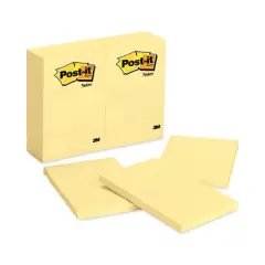 Post-it Notes Original Pads in Canary Yellow, 4" x 6", 100 Sheets/Pad, 12 Pads/Pack