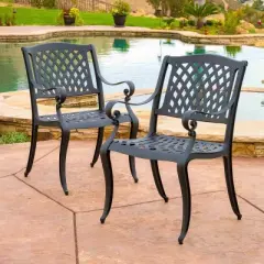 Outdoor Aluminum Patio Dining Chairs Set of 2,Weather Resistant Aluminum Chairs with Mesh Back,Aluminum Arm Chairs for Patio or Deck-Coolbibila